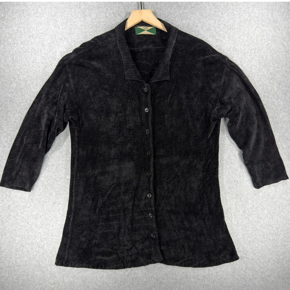 525 America Black Chenille Corduroy Button Down Top One Size Made in USA